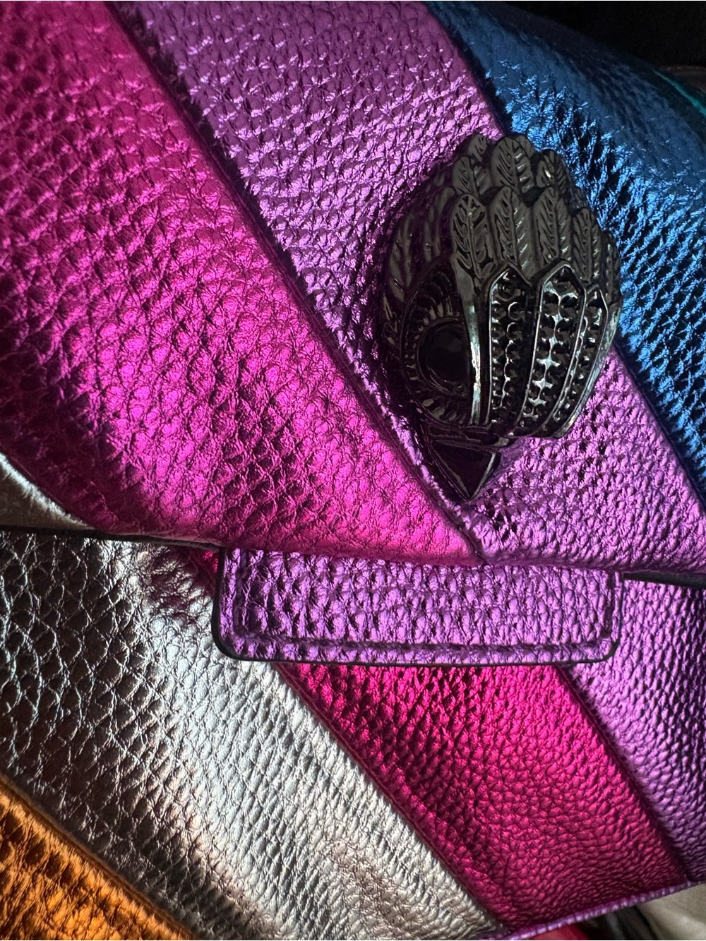 Kurt Geiger Multicolor Metallic Leather Diagonal-Stripe Shoulder Bag - Picture 7 of 9
